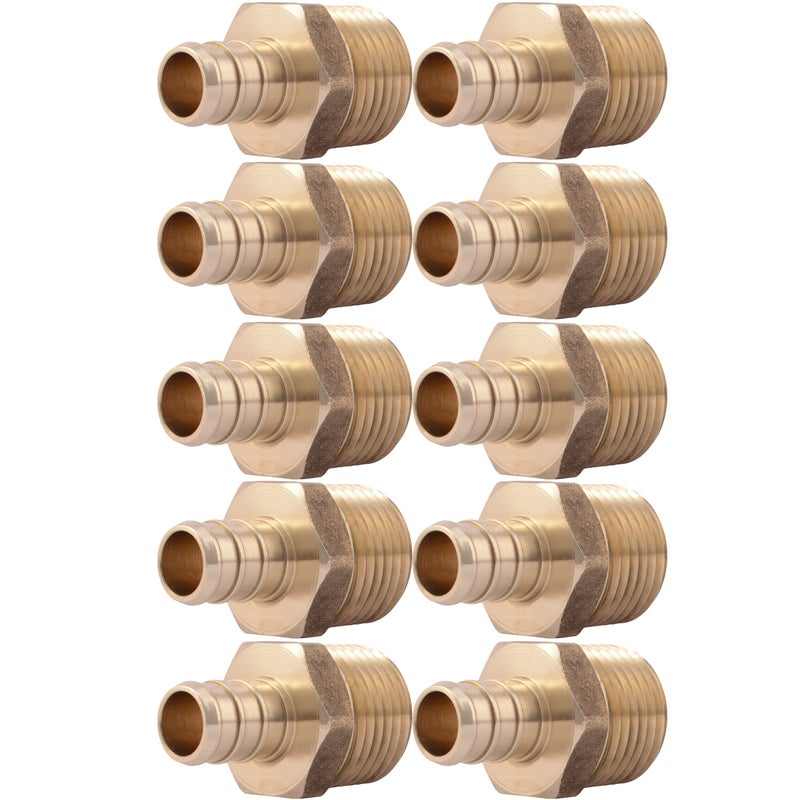 SharkBite 1/2 Inch Crimp MNPT Male Adapter, Pack of 10, Brass Plumbing Fitting, PEX Pipe, Copper, UC120LFA10 - Image 1
